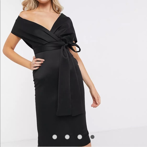 ASOS black fallen shoulder midi dress - Picture 3 of 3